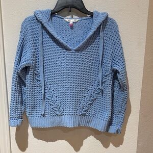 Blue Knit Women's Hooded Sweater